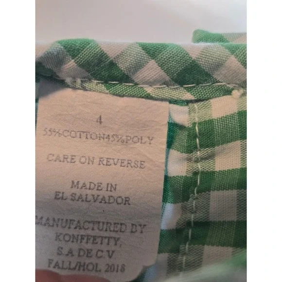 Konffetty Kids Smocked Gingham Dress Gingerbread Embroidery 4T Green Christmas - Picture 3 of 5